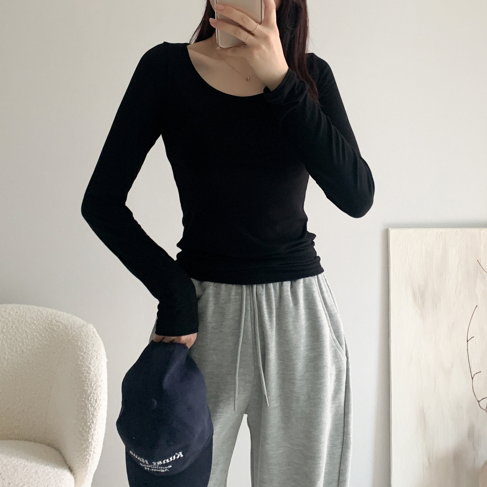 1+1 유넥티셔츠 쫄티 얇은긴팔티 흰색티셔츠 이미지 8
