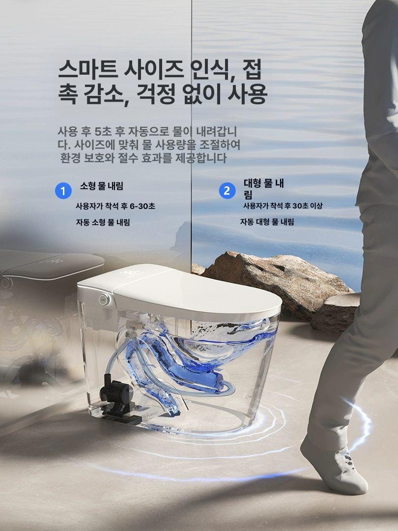 가정용 스마트 비데 화장실 직접설치 온수 좌변기 살균 야간등 양변기 일체형 기본 좌석링가열 물탱크 미포함 수압 300mm - 상세 이미지 5