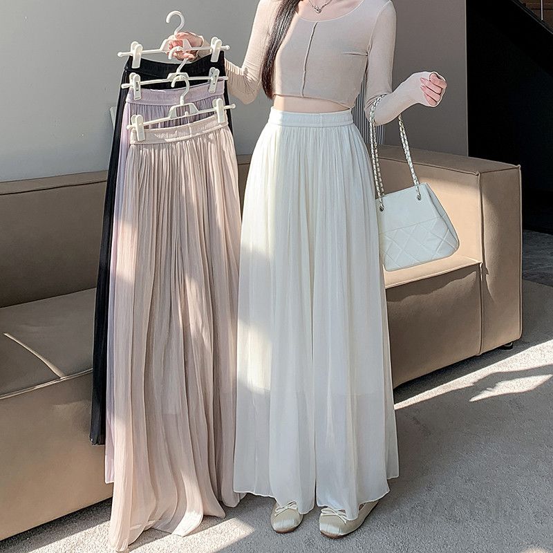 여성 여름 아이스 실크 슬림 와이드팬츠 통기성 좋은 캐주얼 바지 편안한 착용감 드레이프 스타일 통바지 데일리 외출용 - 상세 이미지 2