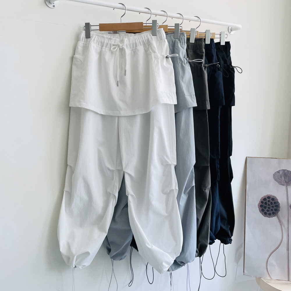 랩치마바지 바스락 카고 와이드팬츠 조거팬츠 키작녀 밴딩 바지 - 상세 이미지 2