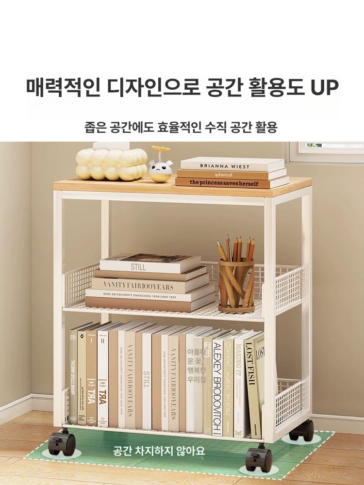 선반 책상밑수납 책꽂이 바퀴 바퀴달린 정리 데스크 스탠딩 이동식 밑 보관함 정리함 책장 바퀴포함 그라스그린화이트 3단 - 상세 이미지 2