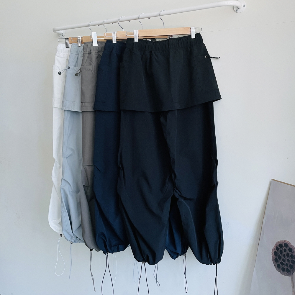 랩치마바지 바스락 카고 와이드팬츠 조거팬츠 키작녀 밴딩 바지 - 상세 이미지 3
