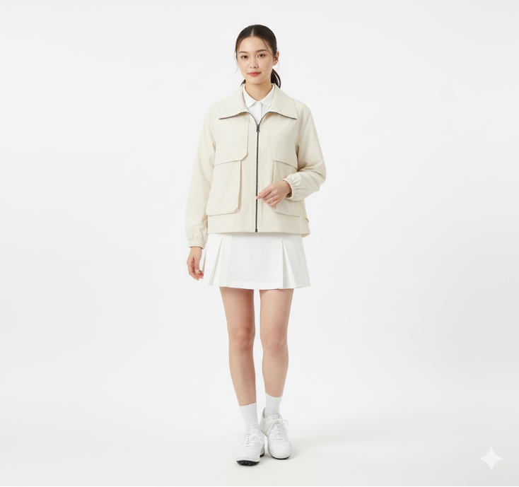 볼빅골프 가을 여성 빅 아웃포켓 포인트 필드룩 골프웨어 바람막이 자켓 - 상세 이미지 2