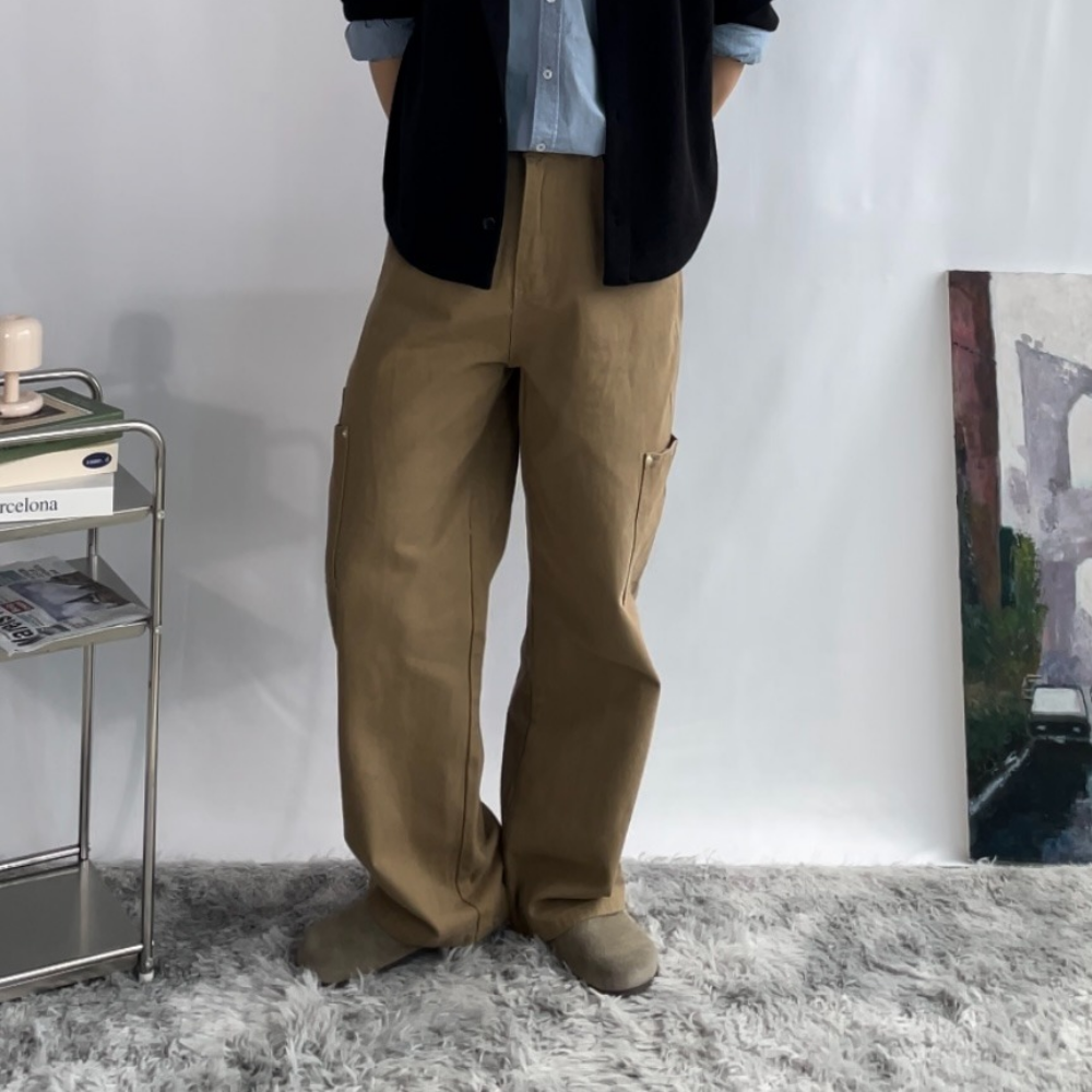 커브드팬츠 남자 카고바지 카고면바지 워싱팬츠 코튼팬츠 - 상세 이미지 2