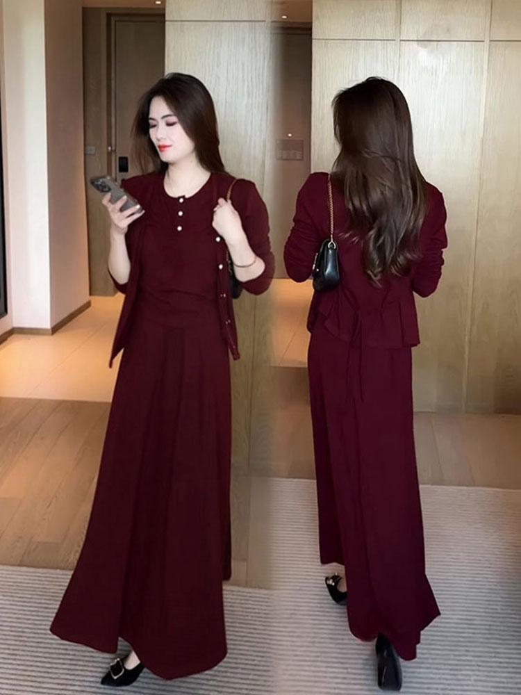 공항룩 꾸안꾸 원피스 여성 플레어 여행룩 루즈핏 빅사이즈 여자 긴팔 가디건 세트 커피 M 42.5~52.5kg - 상세 이미지 4