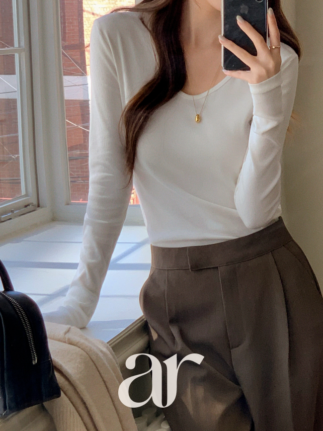베이직 잔골지 유넥 긴팔 티셔츠 ts4726 - 상세 이미지 5