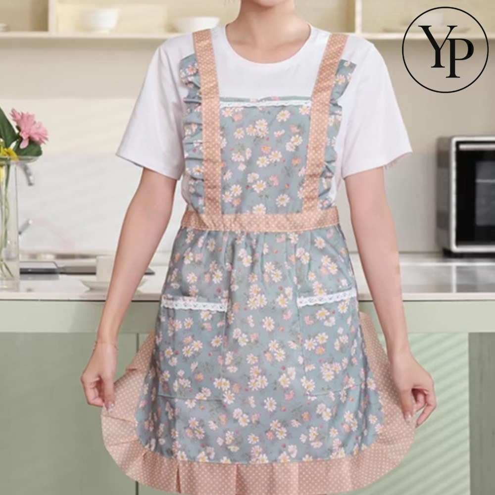 플라워 앞치마 공방 어린이집 보육교사 선생님 방수 포켓 짧은 작업복