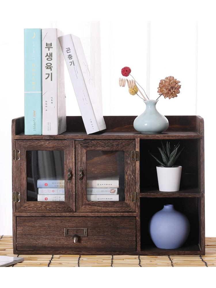 책상위정리함 서랍장 문구함 정리 나무 미니 원목수납함 다크 번드 책장5단 - 상세 이미지 3