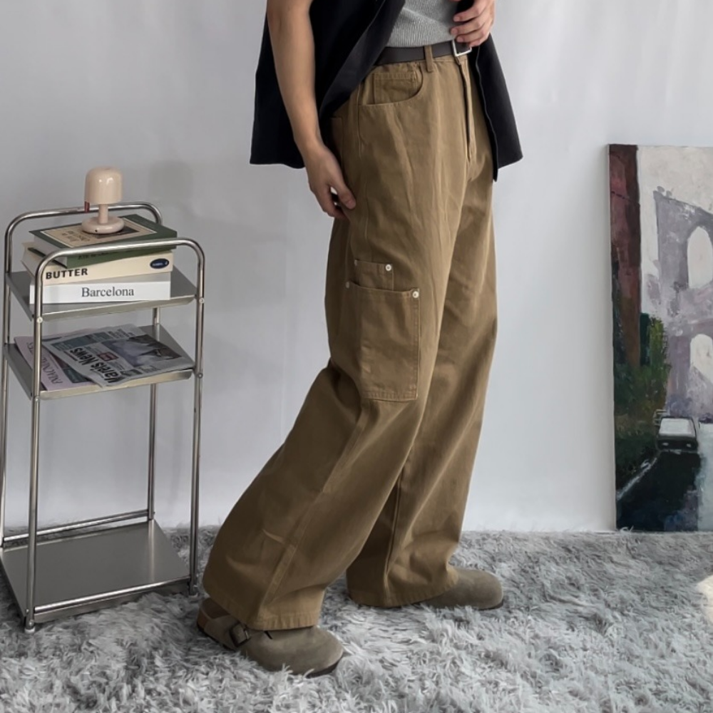 커브드팬츠 남자 카고바지 카고면바지 워싱팬츠 코튼팬츠 - 상세 이미지 5