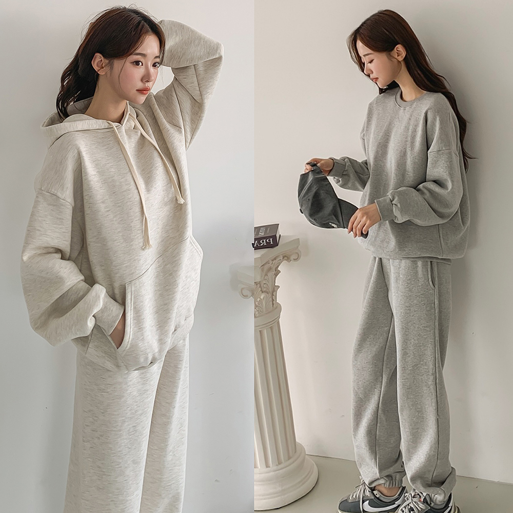 여성 트레이닝세트 운동복 츄리닝 조거 와이드 오버핏 후드 트레이닝복 상하세트 기모 등원룩