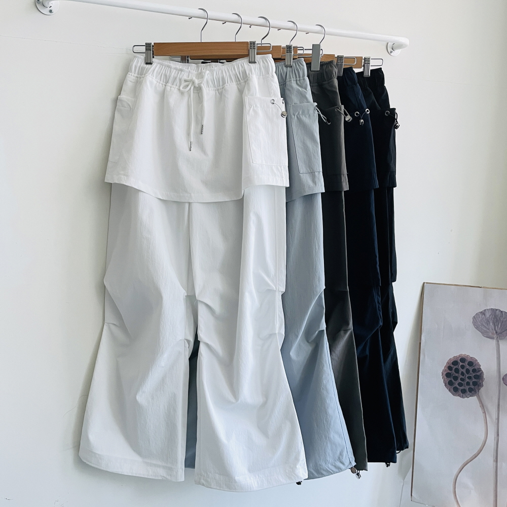 랩치마바지 바스락 카고 와이드팬츠 조거팬츠 키작녀 밴딩 바지 - 상품 이미지