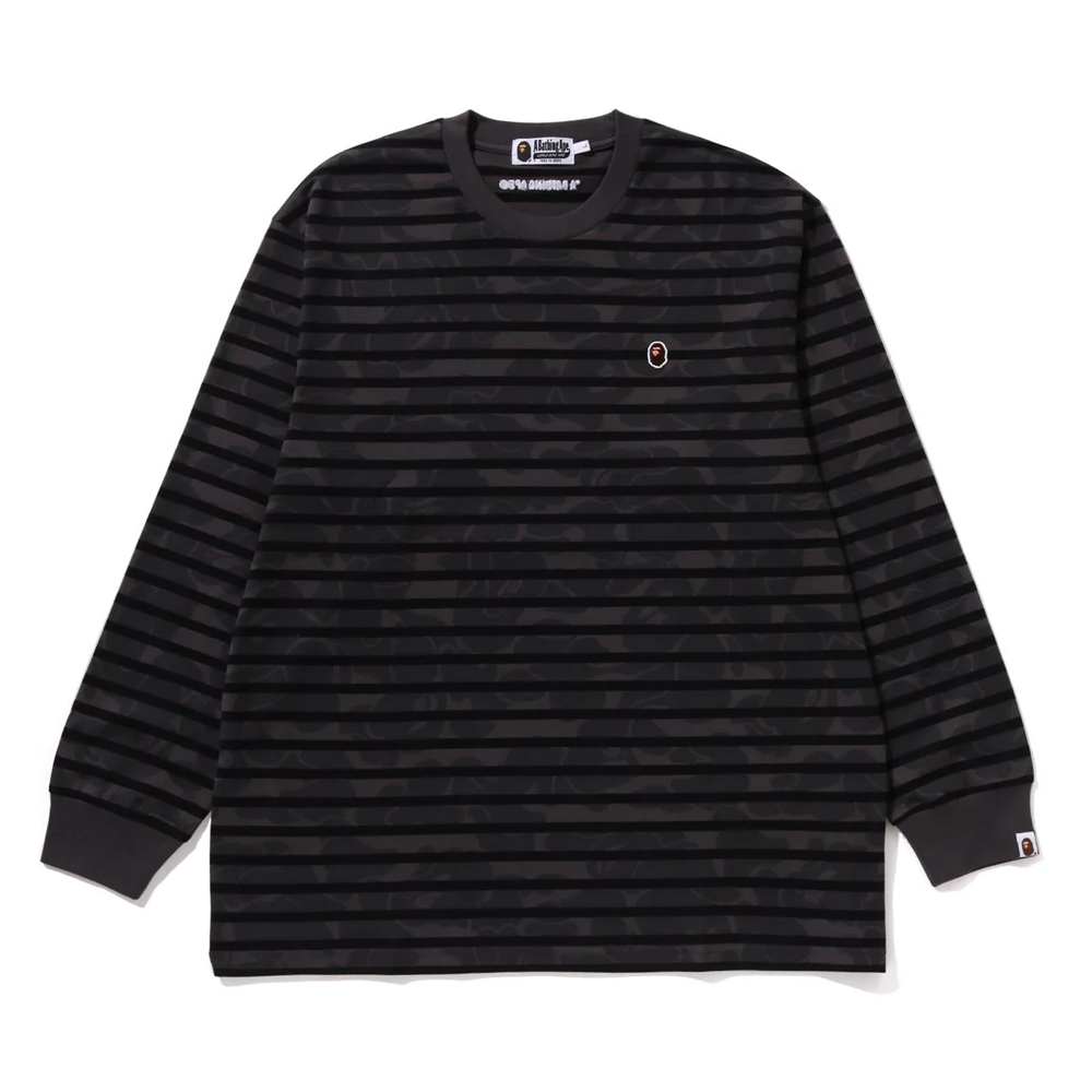 베이프 긴팔티 SOLID CAMO ONE POINT RELAXED FIT STRIPE LS TEE 1L80-111-304 - 상품 이미지