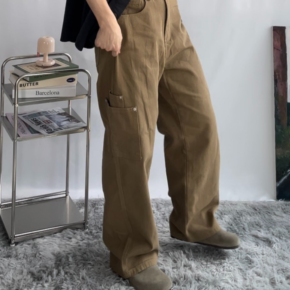 커브드팬츠 남자 카고바지 카고면바지 워싱팬츠 코튼팬츠 - 상세 이미지 4