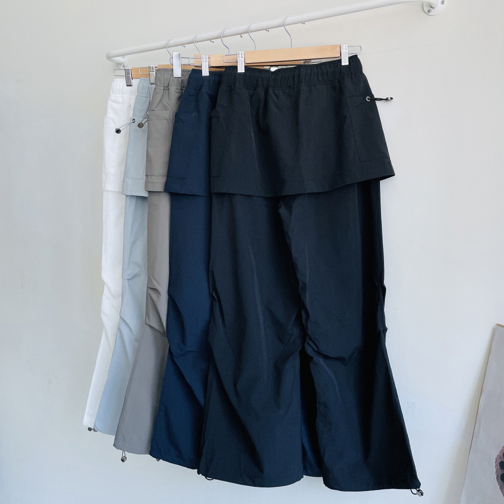 랩치마바지 바스락 카고 와이드팬츠 조거팬츠 키작녀 밴딩 바지 - 상세 이미지 4