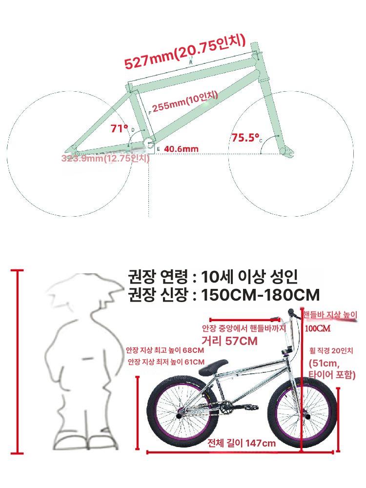 BMX 자전거 20인치 스트리트 스턴트 산악 고급형 액션 자전거입문 묘기자전거 무광블랙 퍼플 - 상세 이미지 3