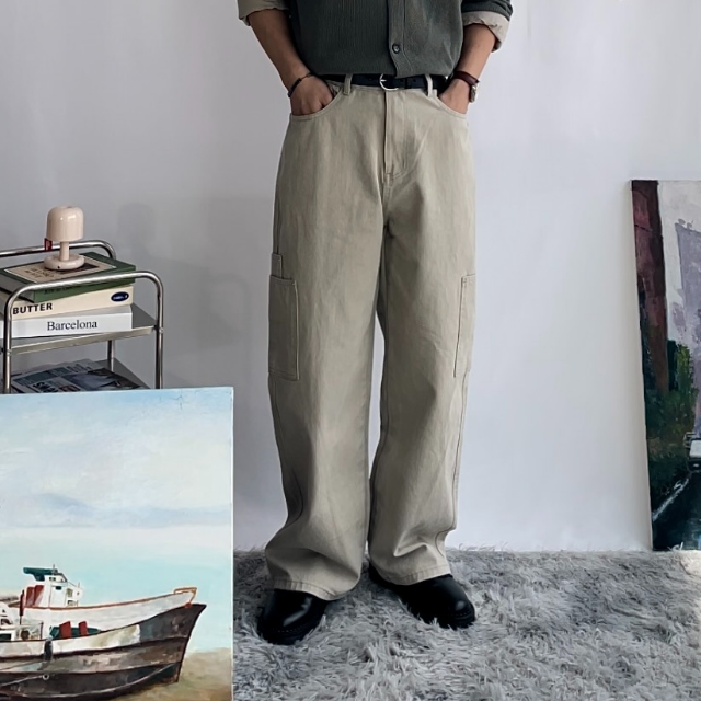 커브드팬츠 남자 카고바지 카고면바지 워싱팬츠 코튼팬츠 - 상품 이미지