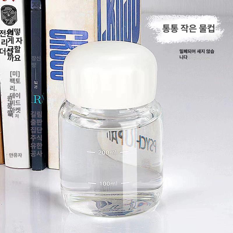 휴대용 유리병 미니 두유 유리컵 보관용기 쥬스병 물병 고온 용기 캠핑용 푸딩병 눈금 화이트300mlC - 상세 이미지 3