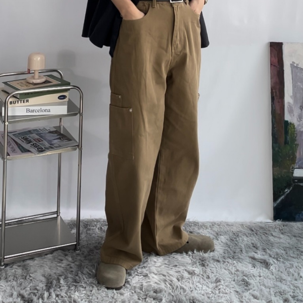 커브드팬츠 남자 카고바지 카고면바지 워싱팬츠 코튼팬츠 - 상세 이미지 3