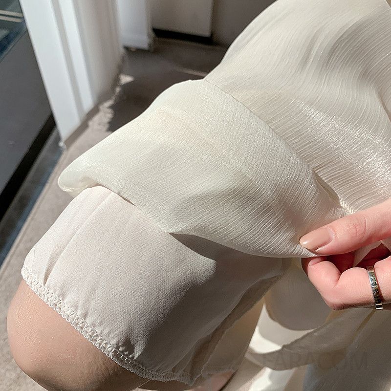 여성 여름 아이스 실크 슬림 와이드팬츠 통기성 좋은 캐주얼 바지 편안한 착용감 드레이프 스타일 통바지 데일리 외출용 - 상세 이미지 4