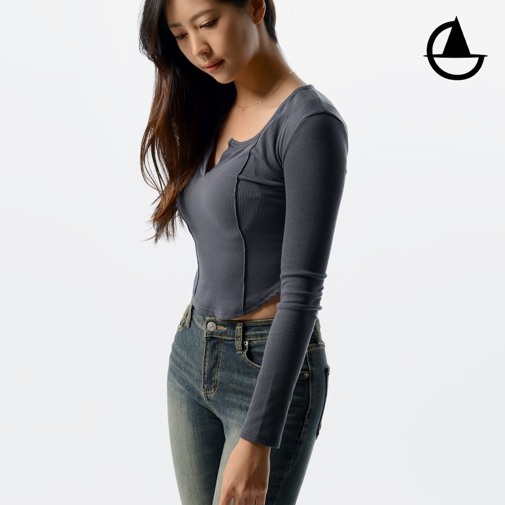 그리니치 이쁜 허리라인 소프트립 오픈넥 롱슬리브 티셔츠 긴팔 요가복 - 상세 이미지 2