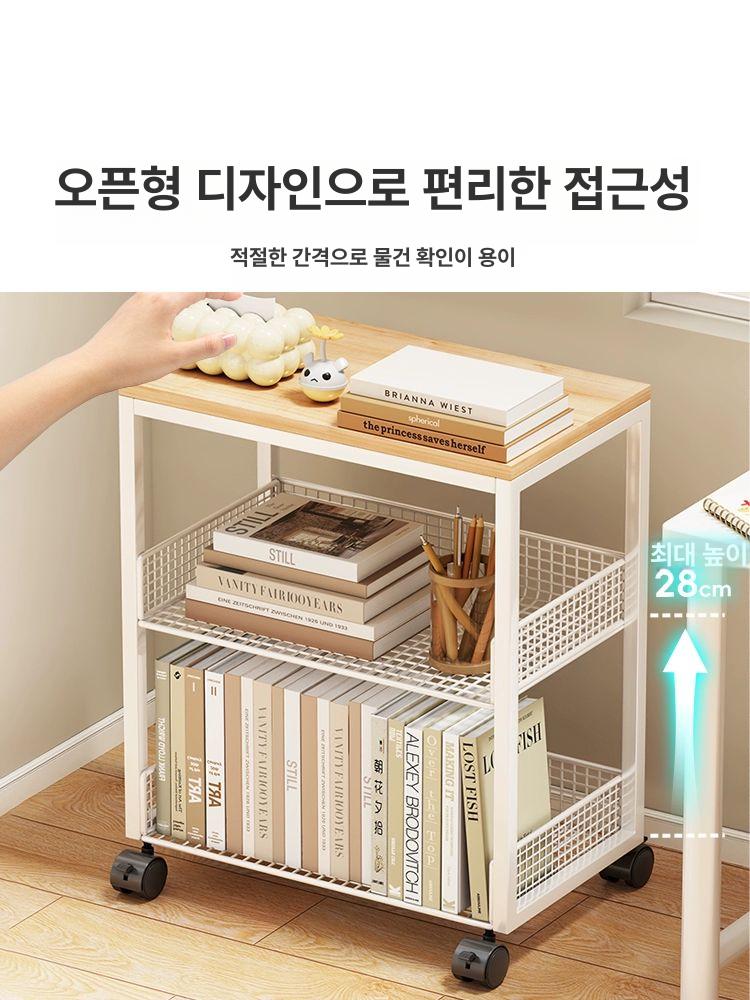 선반 책상밑수납 책꽂이 바퀴 바퀴달린 정리 데스크 스탠딩 이동식 밑 보관함 정리함 책장 바퀴포함 그라스그린화이트 3단 - 상세 이미지 5