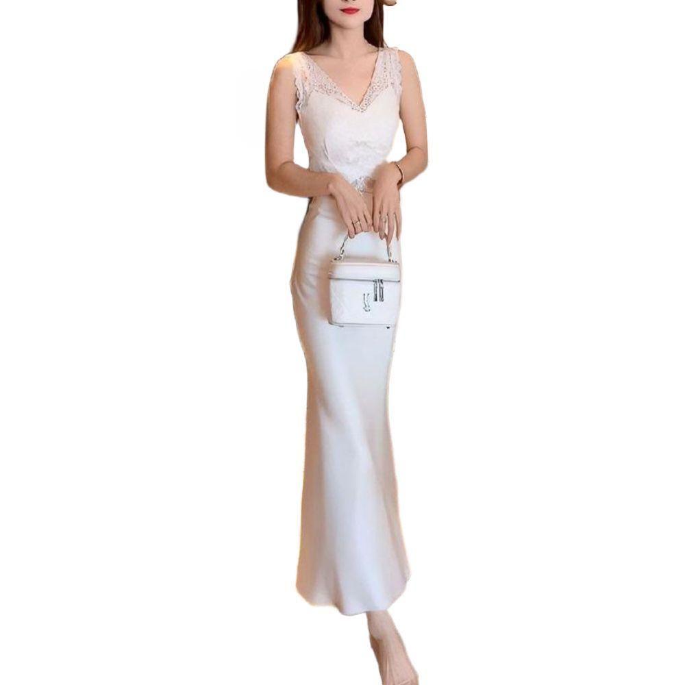 여성 펀칭 슬립 드레스 슬림 미디롱 스퀘어넥 화이트 S 40-50kg - 상품 이미지