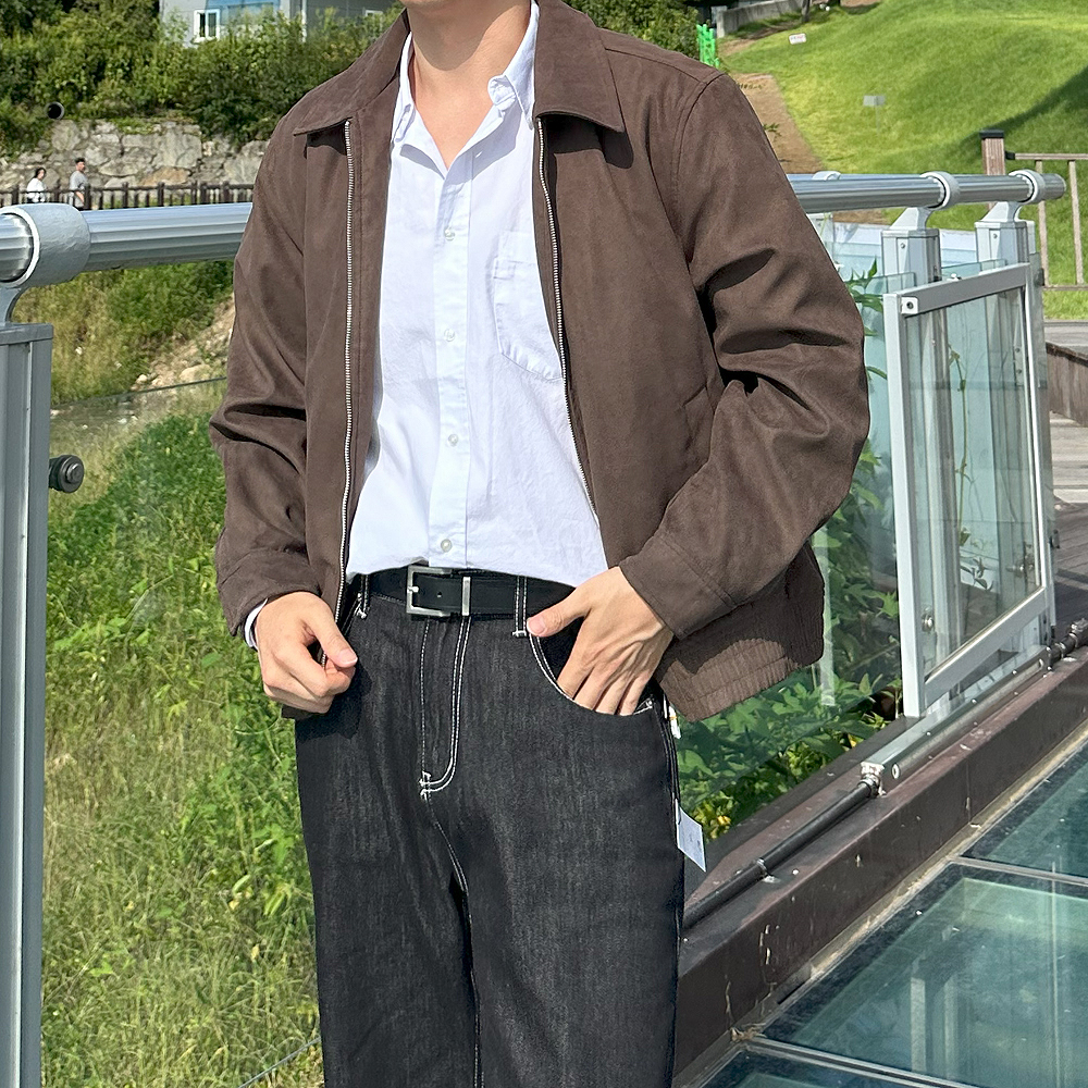 남자 스웨이드자켓 오버핏 투 웨이 집업 봄 가을 남자 자켓 - 메인 이미지