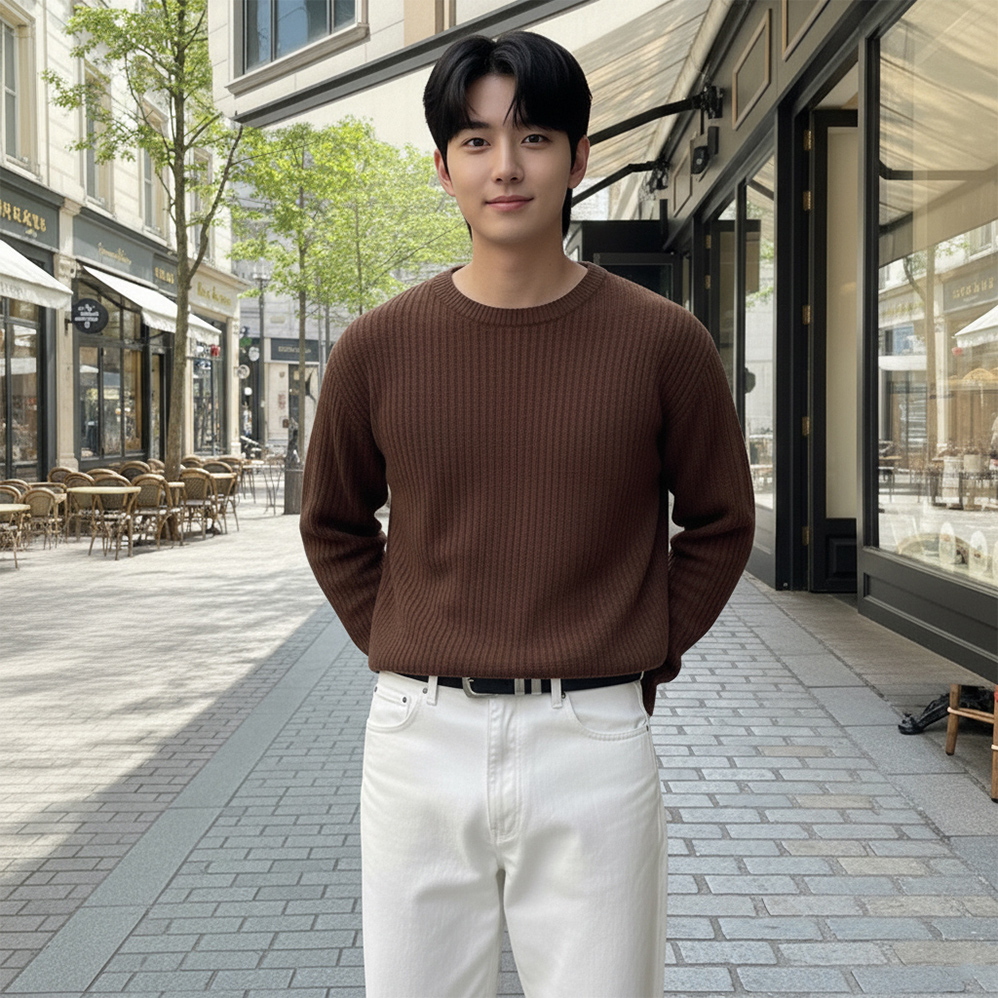 남자긴팔티 쭉티 롱슬리브 초코브라운 - 상품 이미지