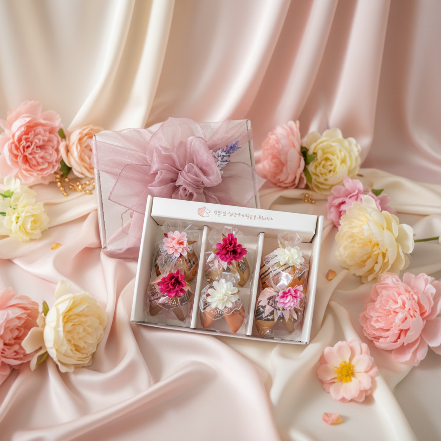 수제 천연 꽃 포춘쿠키 6구 선물세트 답례품 전통 보자기포장 쇼핑백 - 상세 이미지 4