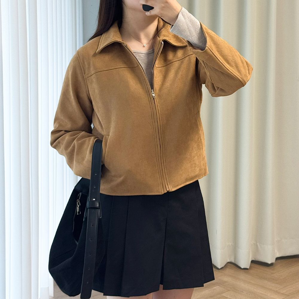 여성 스웨이드자켓 루즈핏 간절기 가을 아우터 카라 집업자켓 여자 가을 점퍼 - 2color - 상세 이미지 2