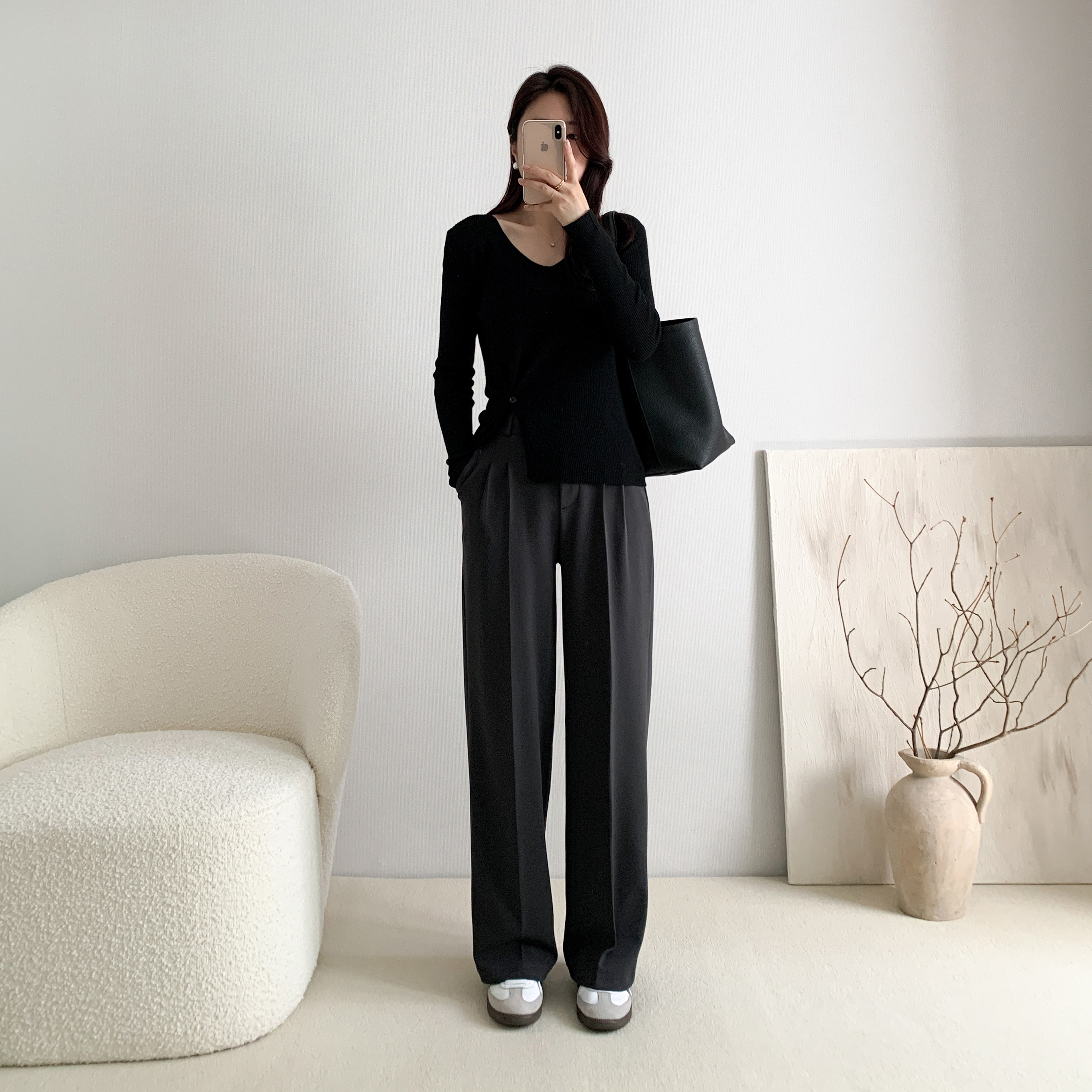 핀턱슬랙스 핀턱와이드팬츠 투턱와이드팬츠 밴딩슬랙스 이미지 6