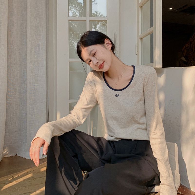 여성 긴팔 라운드넥 레터 프린트 티셔츠 초가을용 심플한 스타일 레이어드 가능 편안한 착용감 데일리룩으로 활용도 높은 캐주얼 - 상품 이미지
