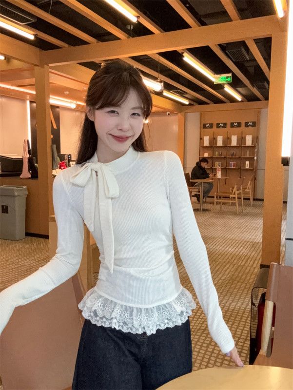레이스 스플라이싱 가을 여성 긴팔 블라우스 루즈핏 레이온 소재로 편안한 착용감의 캐주얼 스타일 데일리 아이템 - 상세 이미지 4