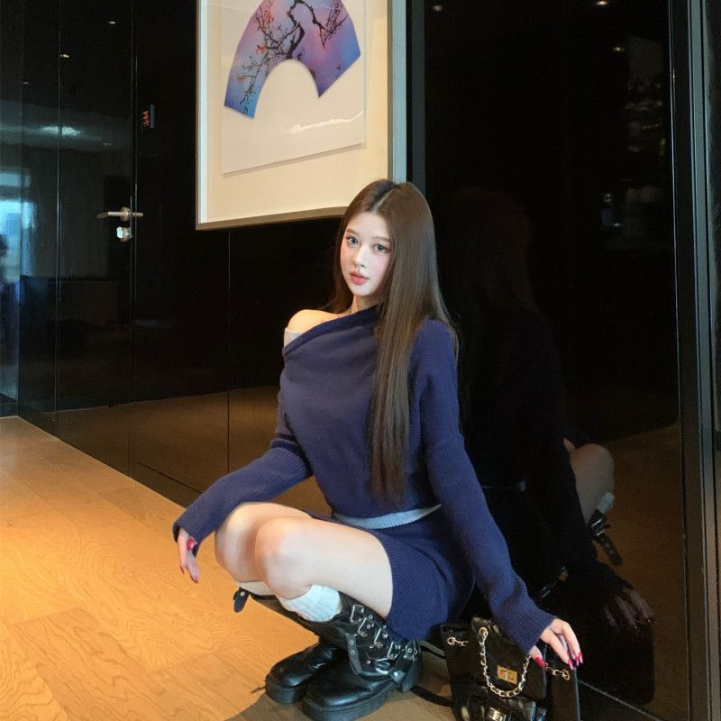 여성 캐주얼 가을 니트투피스세트 모달 컬러블록 배트슬리브 상하의 세트 스타일리시한 디자인 편안한 착용감 데일리룩 추천 - 상세 이미지 5