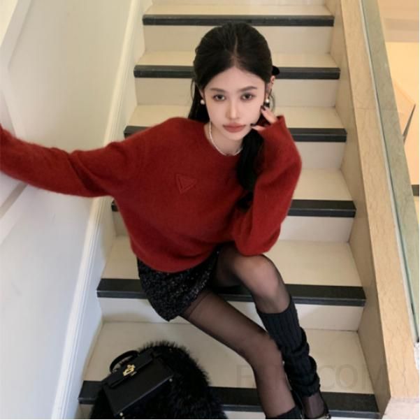 여성용 두꺼운 오버핏 스웨터 가을 겨울 편안한 착용감의 느슨한 스타일 니트탑 캐주얼한 외출용 스팽글 스커트와 매치하기 좋은 디자인 - 상품 이미지