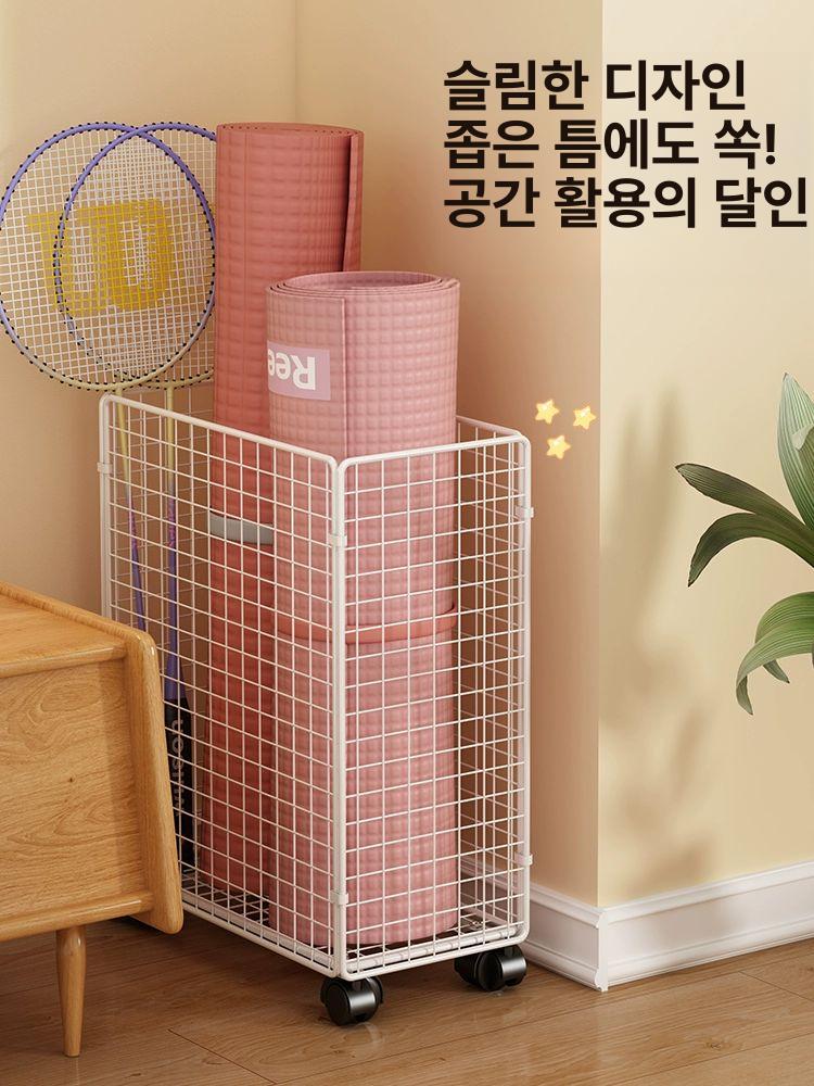 정리대 요가매트정리함 철제 운동기구 수납 바퀴 이동식 선반 요가 피트니스용품 그래스화이트 업그레이드높이조절접이식 A - 상세 이미지 5