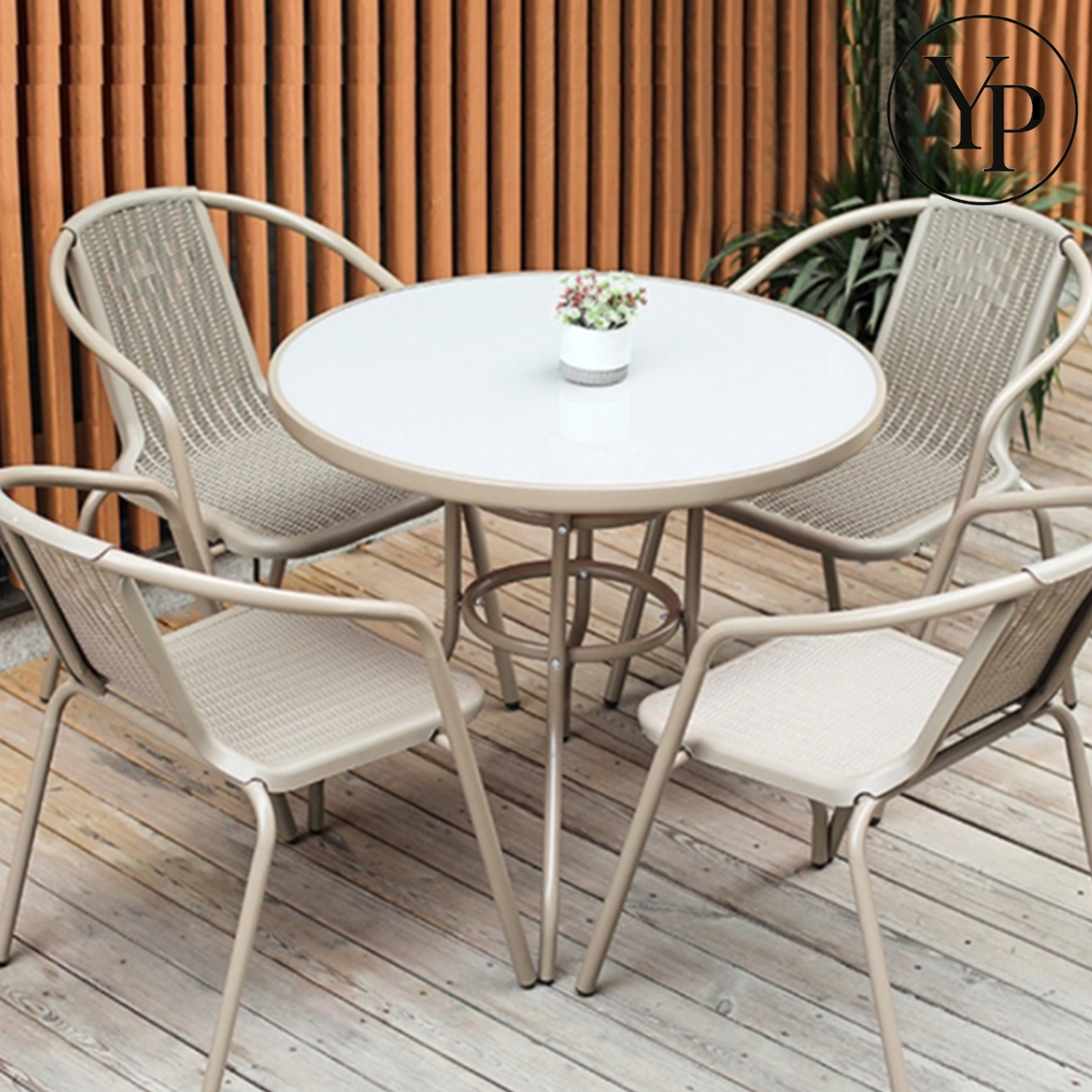4인용 원형 테이블 세트 야외 정원 테라스 카페 인테리어 의자 탁자
