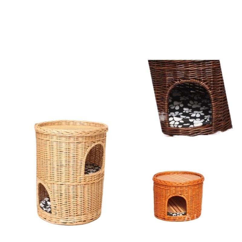 반려동물 고양이 라탄집 사계절 강아지 스크래쳐 방석 매트 쿠션 등나무 2층 원색 침대(5kg용) - 상세 이미지 4