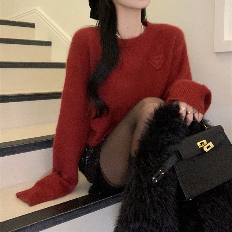 여성용 두꺼운 오버핏 스웨터 가을 겨울 편안한 착용감의 느슨한 스타일 니트탑 캐주얼한 외출용 스팽글 스커트와 매치하기 좋은 디자인 - 상세 이미지 5