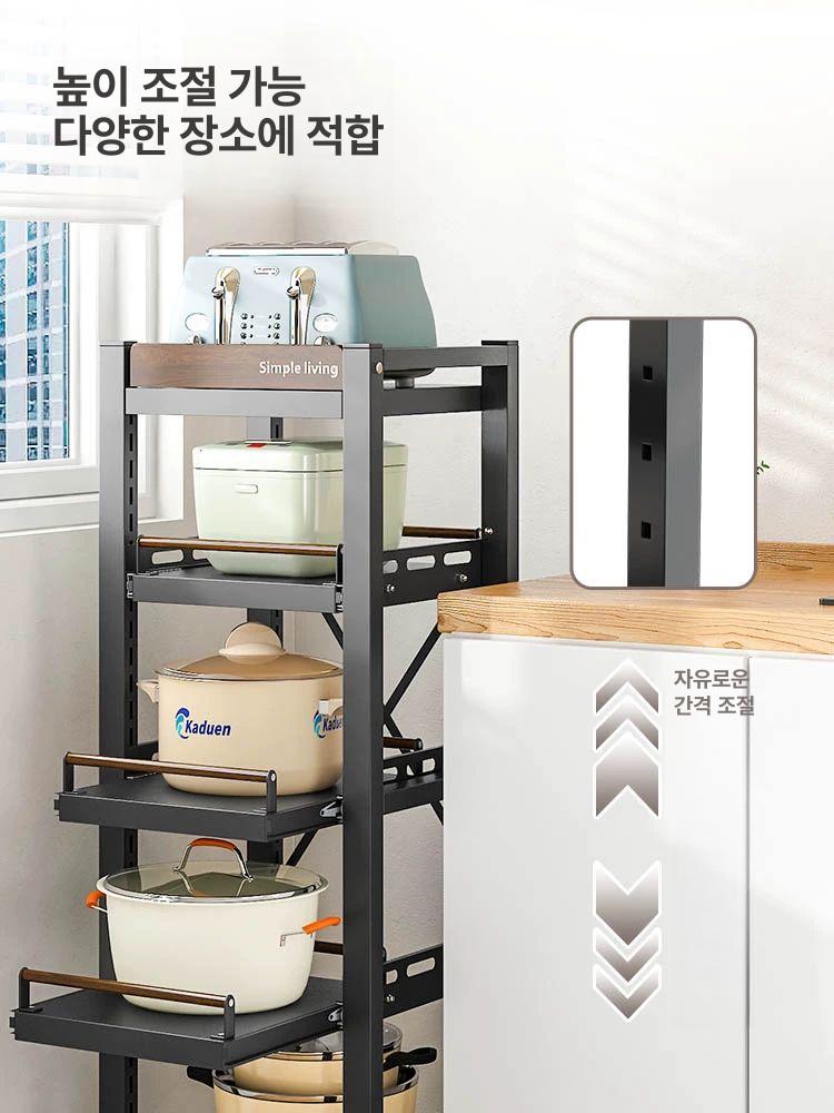 밥솥레일 선반 이동식 거치대 냄비 슬라이딩 오븐장 오븐 전자렌지수납장 부엌 밥솥 주방 피아노블랙 5단 2판 3서랍 - 상세 이미지 4