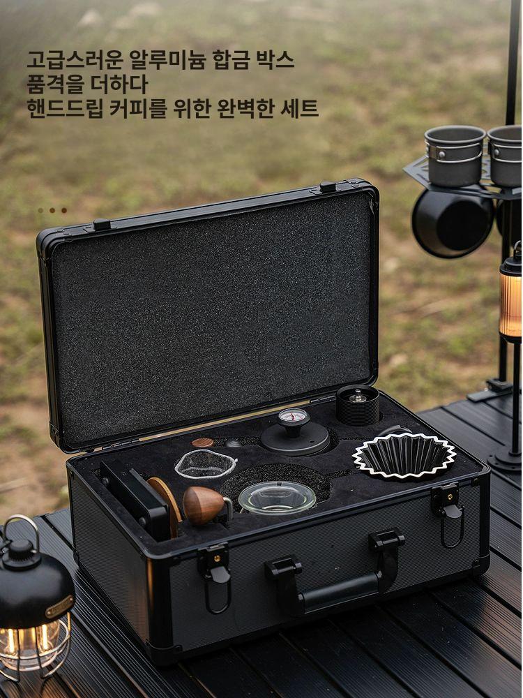 휴대용 핸드드립 모카포트 커피가방 커피드리퍼세트 드리퍼 드립백 캠핑용 드립 커피필터 여행용 알루미늄 13종 7성질소스틸그라인더 - 상세 이미지 3