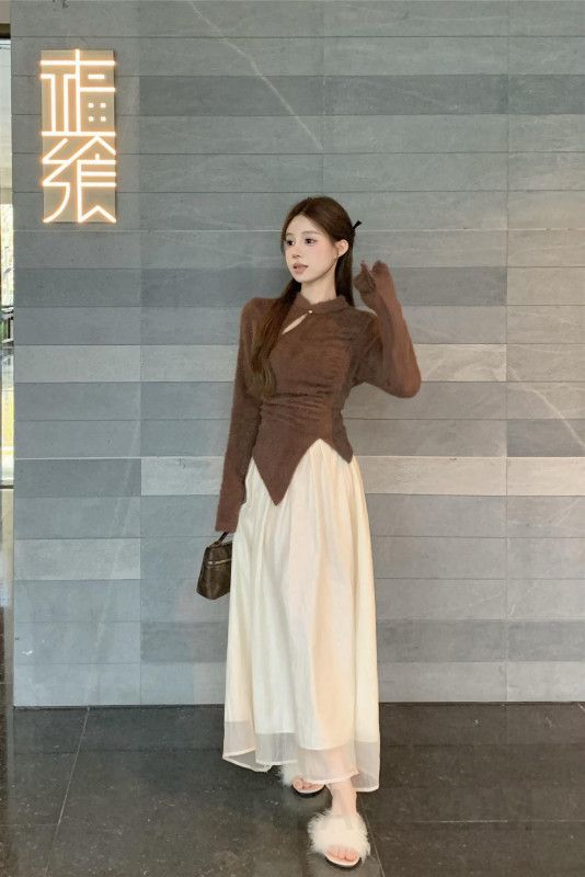 여성 슬림핏 스탠드칼라 니트 스웨터 가을 겨울용 따뜻한 긴팔티 캐주얼 스타일 데일리룩 옵션 활용도 높은 디자인 감각적 상의 - 상세 이미지 5