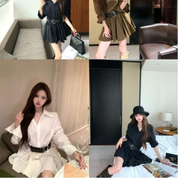벨트 포함 여성용 셔츠 원피스 가을 신상 슬림핏 스타일 출퇴근 데일리룩 활용 가능한 3컬러로 다양한 코디 가능 - 상품 이미지