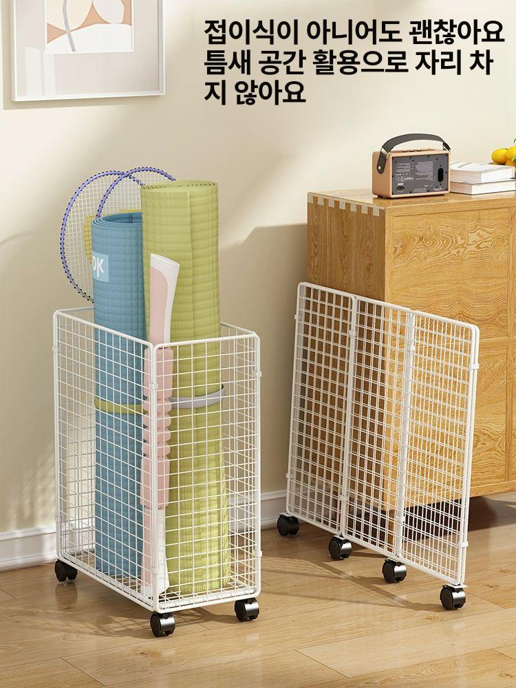 정리대 요가매트정리함 철제 운동기구 수납 바퀴 이동식 선반 요가 피트니스용품 그래스화이트 업그레이드높이조절접이식 A - 상세 이미지 4