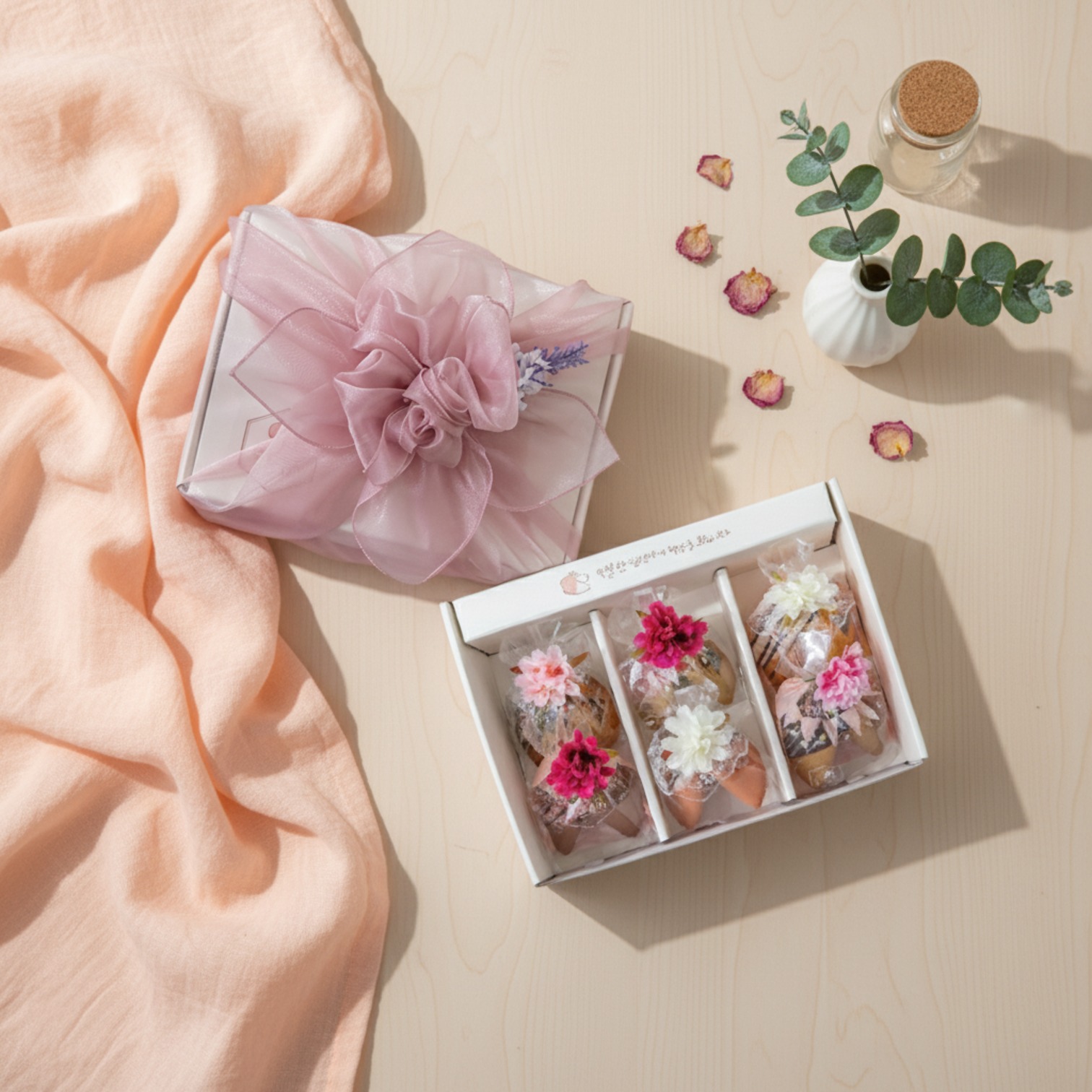 수제 천연 꽃 포춘쿠키 6구 선물세트 답례품 전통 보자기포장 쇼핑백 - 상세 이미지 2