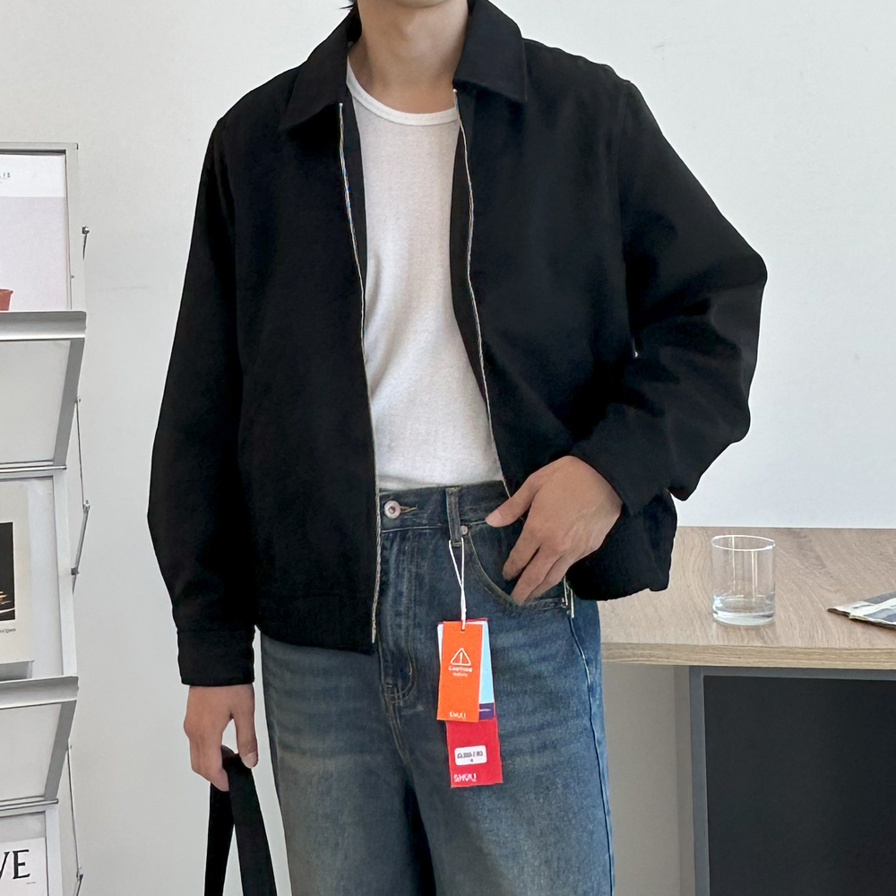 남자 스웨이드자켓 오버핏 투 웨이 집업 봄 가을 남자 자켓 - 상세 이미지 3