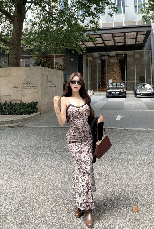레이스 스플라이싱 레트로 프린트 여성 원피스 순면 스웨터 세트 가을 하객룩으로 적합한 스타일의 데일리 오피스룩 - 상세 이미지 3