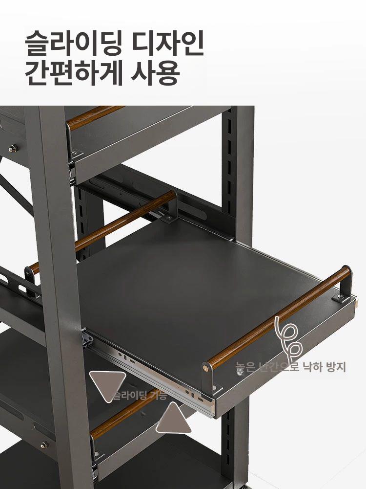 밥솥레일 선반 이동식 거치대 냄비 슬라이딩 오븐장 오븐 전자렌지수납장 부엌 밥솥 주방 피아노블랙 5단 2판 3서랍 - 상세 이미지 3