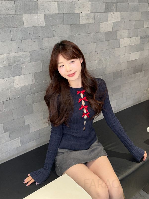 가을 여성용 루즈핏 니트 스웨터 캐주얼한 긴팔 라운드넥 상의 얇고 소프트한 착용감 플로우 디자인 데일리 웨어 - 상세 이미지 4