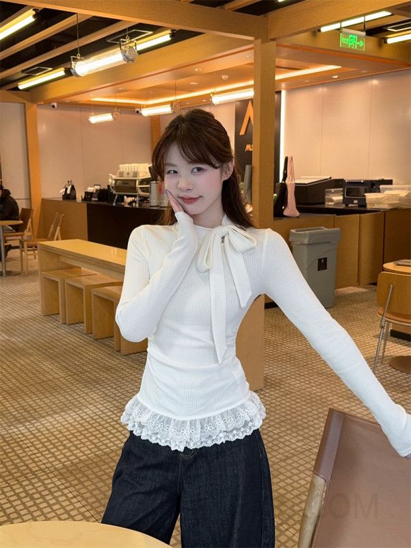 레이스 스플라이싱 가을 여성 긴팔 블라우스 루즈핏 레이온 소재로 편안한 착용감의 캐주얼 스타일 데일리 아이템 - 상세 이미지 5